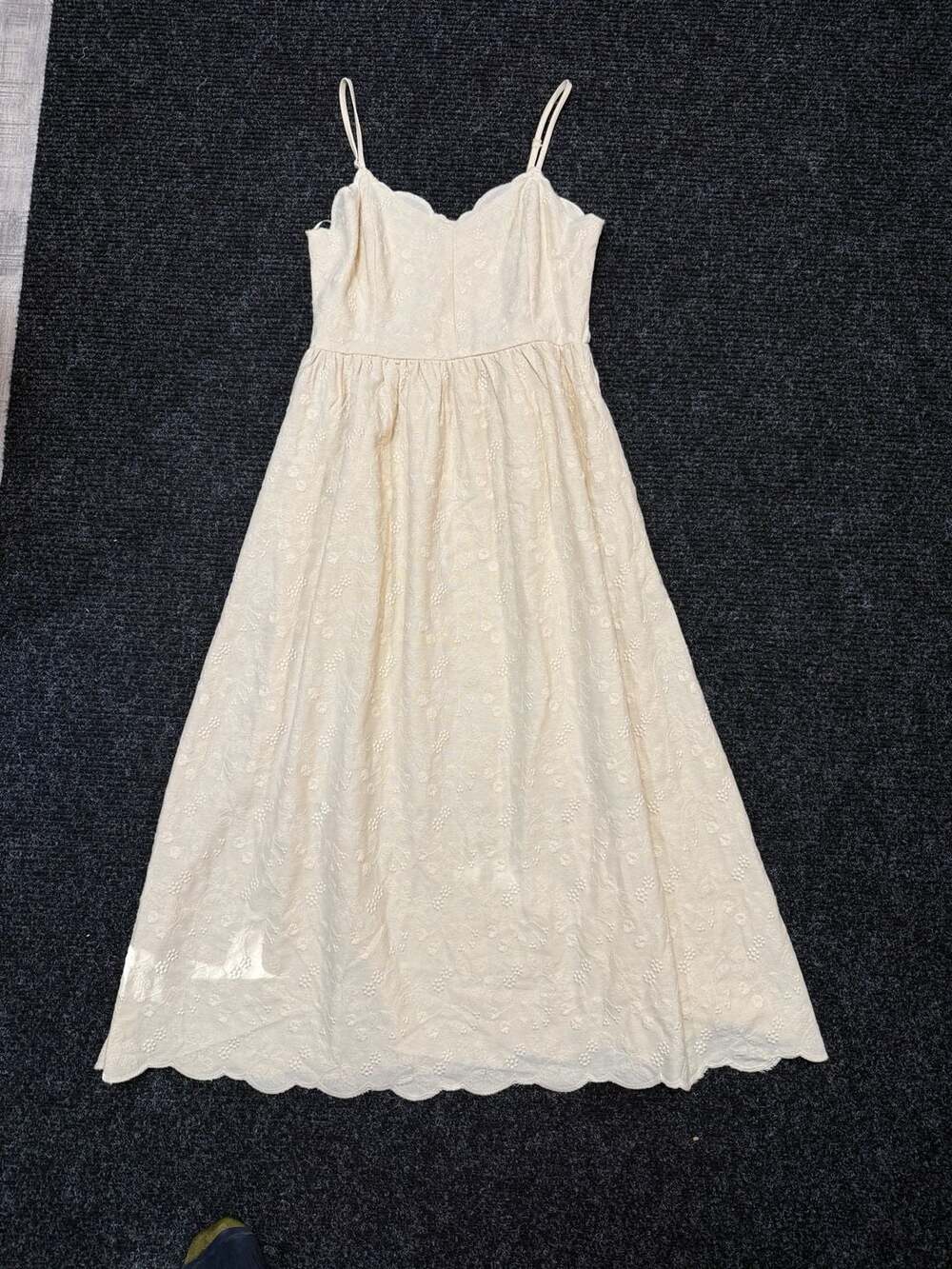 In February Womens Cream Floral Embroidered Scalloped Midi Dress Size S Fairy, W